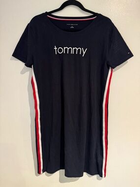 Tommy Hilfiger Navy Tee Dress Tennis Prep Pickleball Size Large 100% cotton